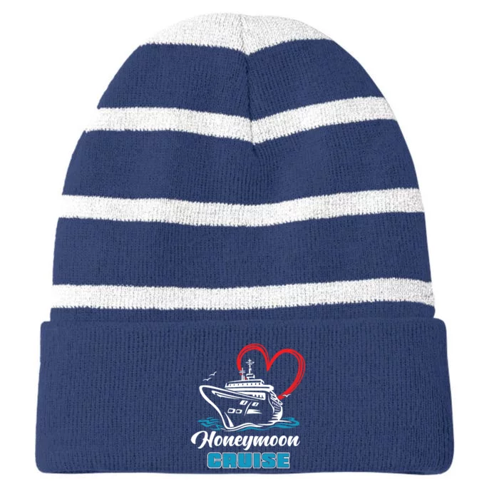 Newlywed Newly Married Cruising Matching Honeymoon Cruise Striped Beanie with Solid Band