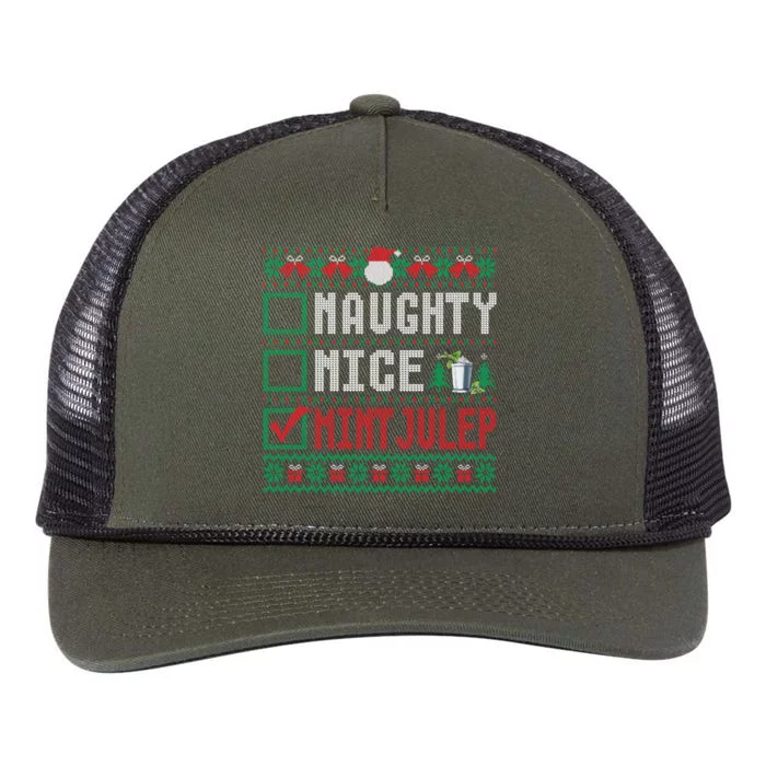 Naughty Nice Mint Julep Christmas List Cocktail Christmas Gift Retro Rope Trucker Hat Cap