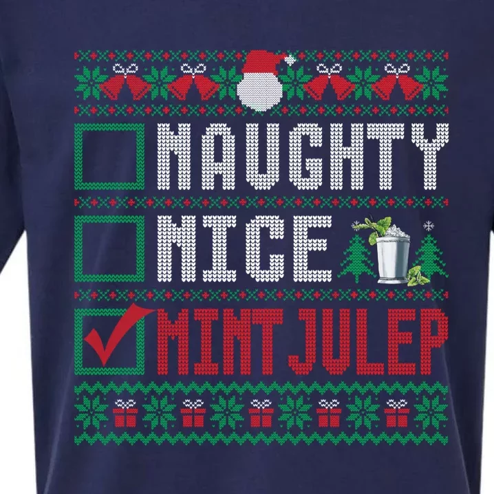 Naughty Nice Mint Julep Christmas List Cocktail Christmas Gift Sueded Cloud Jersey T-Shirt