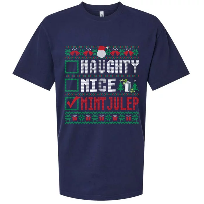 Naughty Nice Mint Julep Christmas List Cocktail Christmas Gift Sueded Cloud Jersey T-Shirt