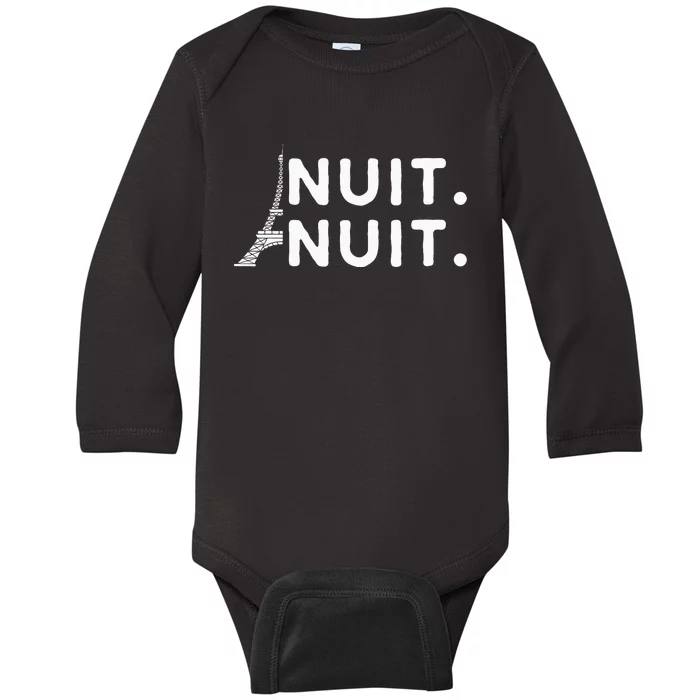 Nuit Nuit Night Night French Words Paris Tower Eiffel Baby Long Sleeve Bodysuit