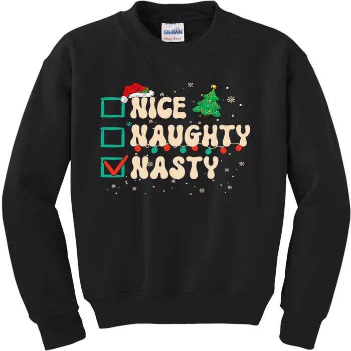 Nice Naughty Nasty List Xmas Santa Claus PJs Funny Kids Sweatshirt