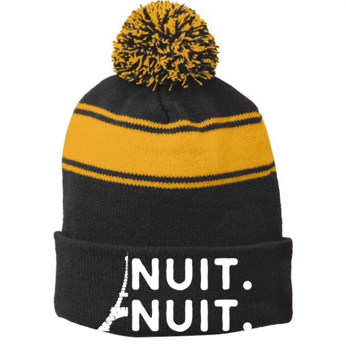 Nuit Nuit Night Night French Words Paris Tower Eiffel Stripe Pom Pom Beanie