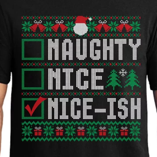 Naughty Nice Niceish Christmas List Ugly Sweater Gift Pajama Set