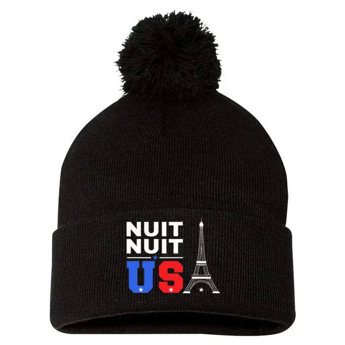 Nuit Nuit Night Night French Words Paris Tower Eiffel Pom Pom 12in Knit Beanie