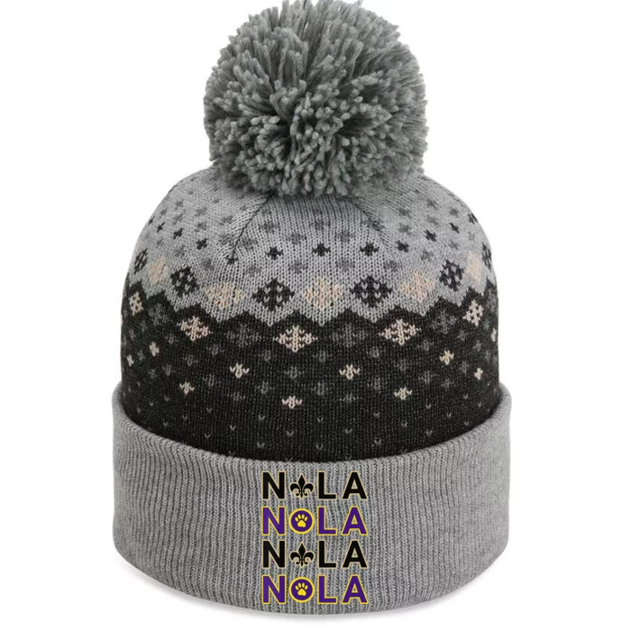 Nola New Orleans La We Love New Orleans Black Purple Gold The Baniff Cuffed Pom Beanie