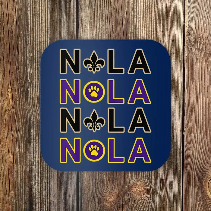 Nola New Orleans La We Love New Orleans Black Purple Gold Coaster