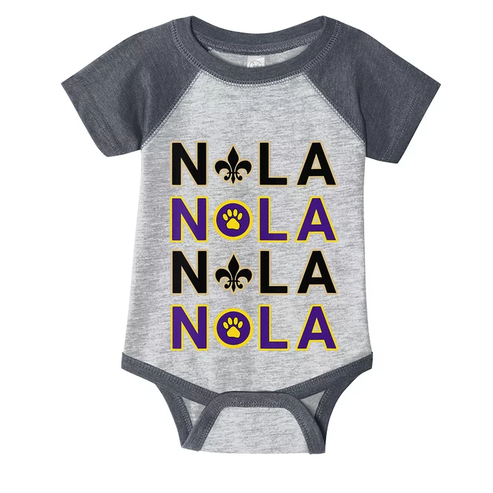 Nola New Orleans La We Love New Orleans Black Purple Gold Infant Baby Jersey Bodysuit