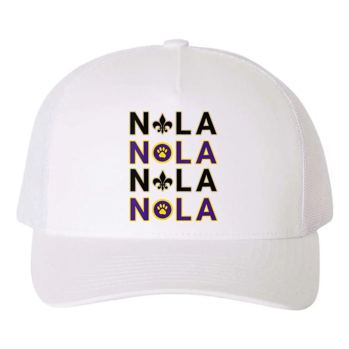 Nola New Orleans La We Love New Orleans Black Purple Gold Yupoong Adult 5-Panel Trucker Hat