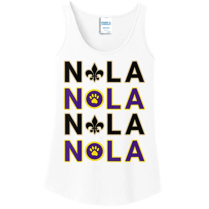 Nola New Orleans La We Love New Orleans Black Purple Gold Ladies Essential Tank