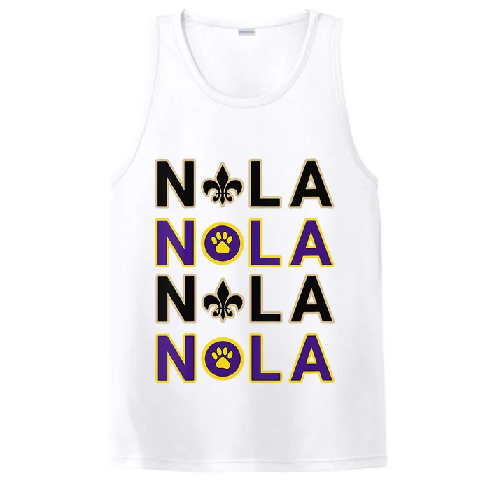 Nola New Orleans La We Love New Orleans Black Purple Gold Performance Tank