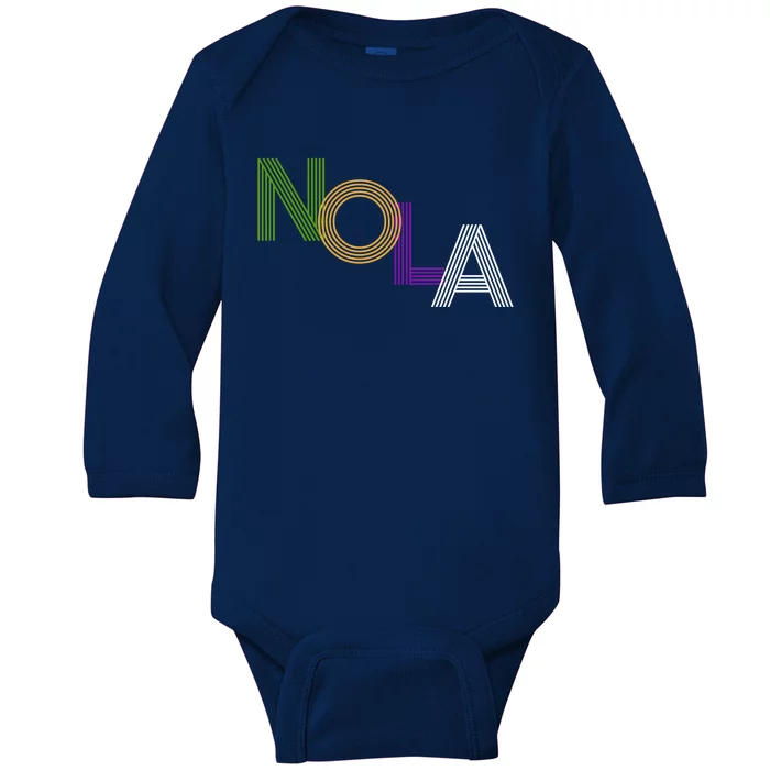 Nola New Orleans Retro Vintage Mardi Gras Souvenir Gift Baby Long Sleeve Bodysuit