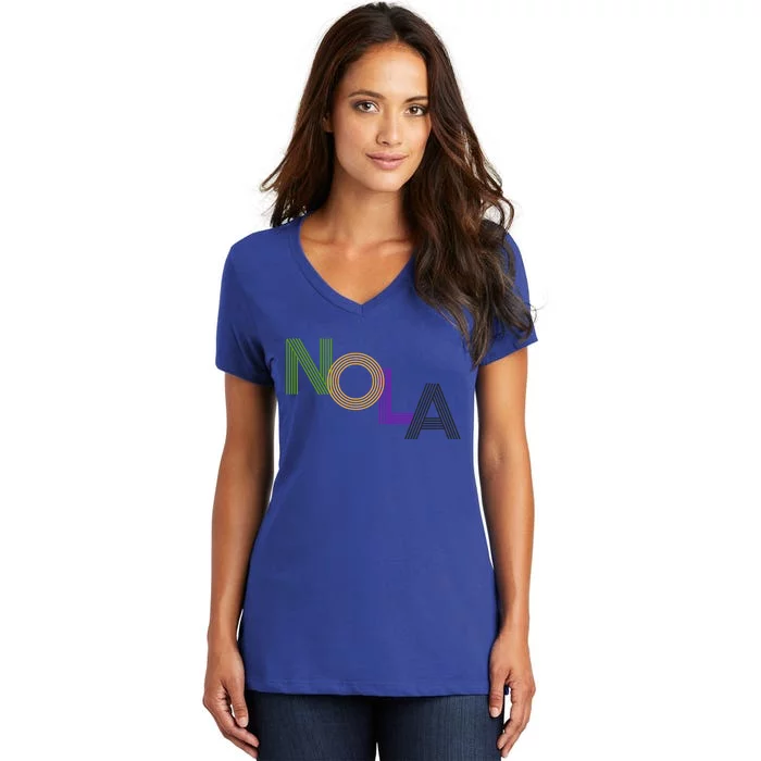 Nola New Orleans Retro Vintage Mardi Gras Souvenir Gift Women's V-Neck T-Shirt