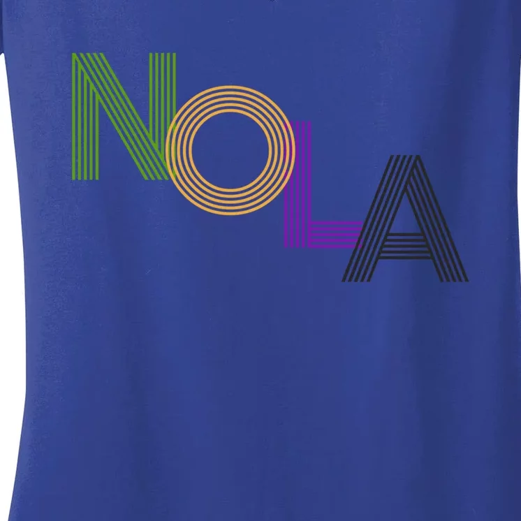 Nola New Orleans Retro Vintage Mardi Gras Souvenir Gift Women's V-Neck T-Shirt