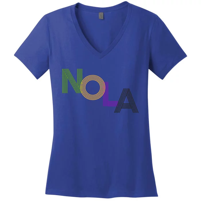 Nola New Orleans Retro Vintage Mardi Gras Souvenir Gift Women's V-Neck T-Shirt