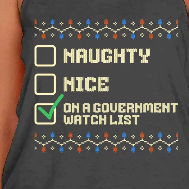 Naughty Nice On A Government Watch List Funny Christmas Xmas Women's Knotted Racerback Tank