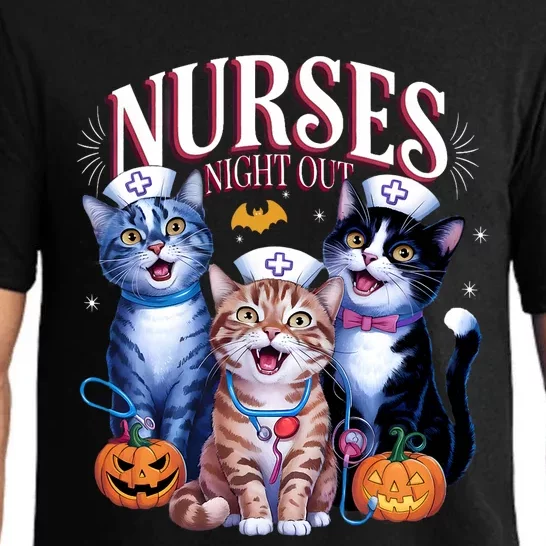 Nurses Night Out Halloween Cats Funny Nurse Costume Pajama Set