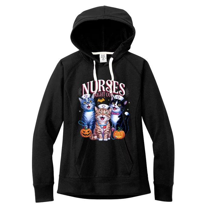 Nurses Night Out Halloween Cats Funny Nurse Costume Women's Fleece Hoodie