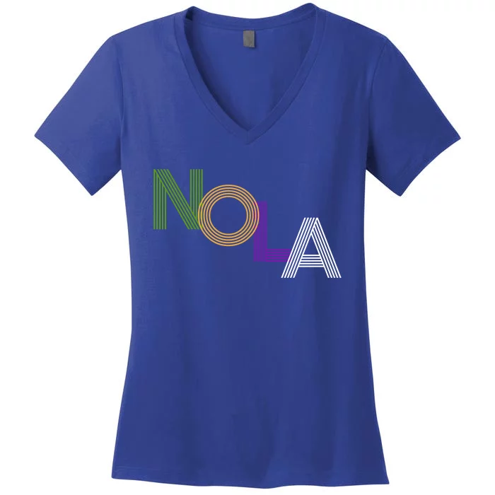 Nola New Orleans Retro Vintage Mardi Gras Souvenir Gift Women's V-Neck T-Shirt