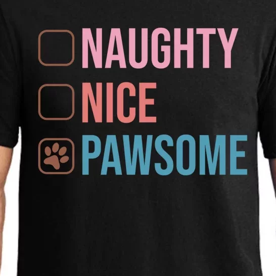 Naughty Nice Pawsome Funny Christmas Dog Saying Paws Retro Cute Gift Pajama Set