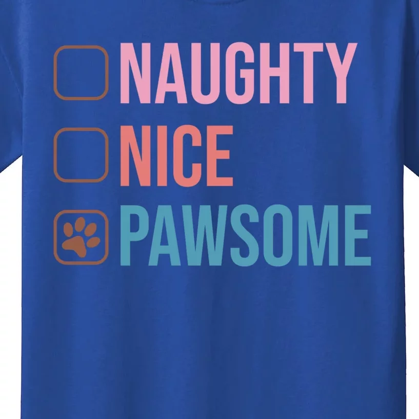 Naughty Nice Pawsome Funny Christmas Dog Saying Paws Retro Cute Gift Kids T-Shirt