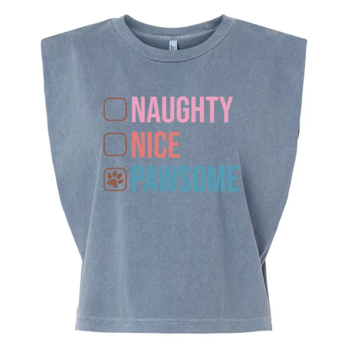 Naughty Nice Pawsome Funny Christmas Dog Saying Paws Retro Cute Gift Garment-Dyed Women's Muscle Tee