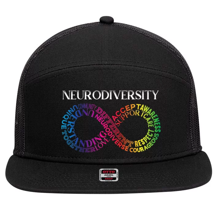 Neurodiversity Neurodivergent Rainbow Infinity ADHD ASD 7 Panel Mesh Trucker Snapback Hat