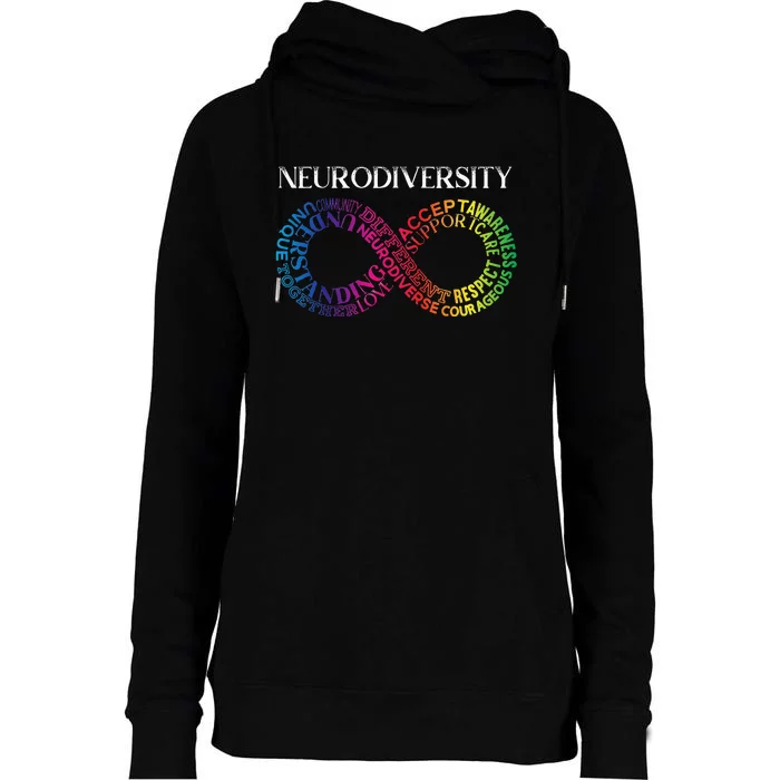 Neurodiversity Neurodivergent Rainbow Infinity ADHD ASD Womens Funnel Neck Pullover Hood