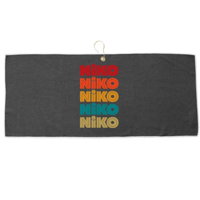 Niko Name Retro Given Name Colorful Inline Font Large Microfiber Waffle Golf Towel