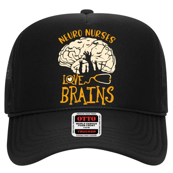 Neurology Nursing RN Halloween Neuro Nurses Love Brains High Crown Mesh Trucker Hat