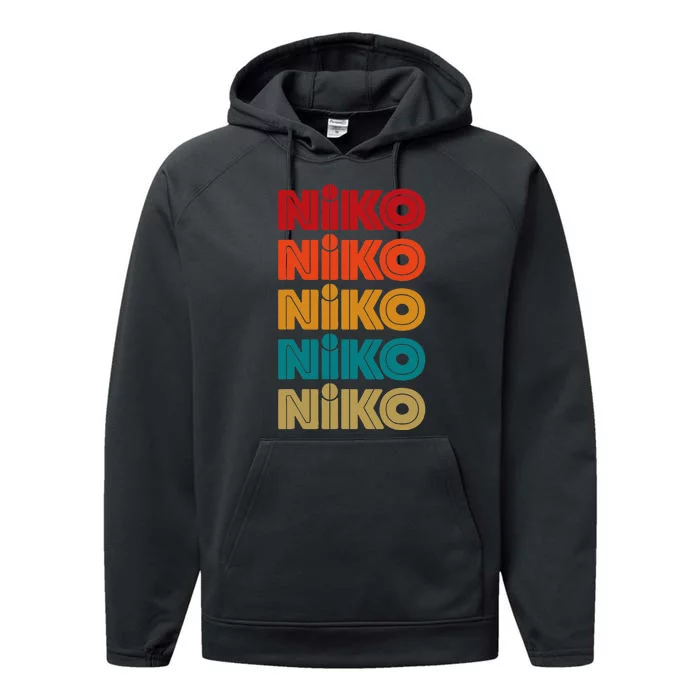 Niko Name Retro Given Name Colorful Inline Font Performance Fleece Hoodie