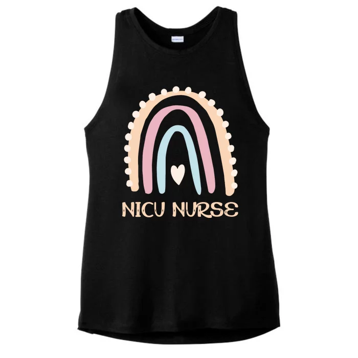 NICU Nurse Rainbow Heart Ladies Tri-Blend Wicking Tank