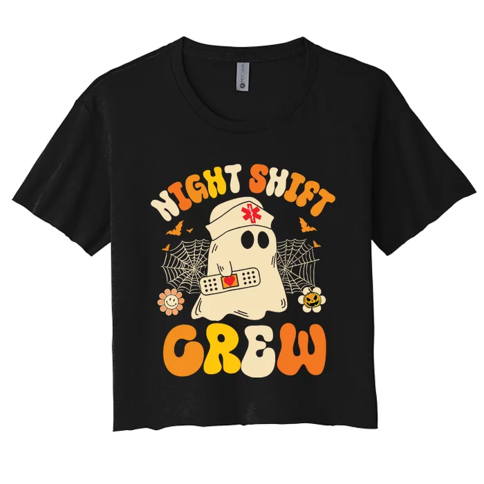 Nurse Night Shift Crew Ghost Halloween Nurse Funny Women's Crop Top Tee