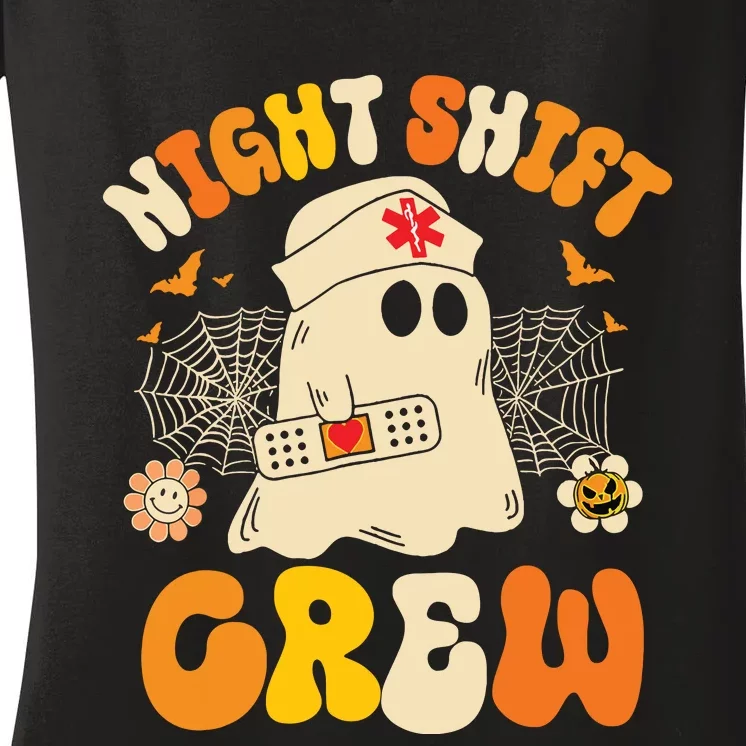 Nurse Night Shift Crew Ghost Halloween Nurse Funny Women's V-Neck T-Shirt