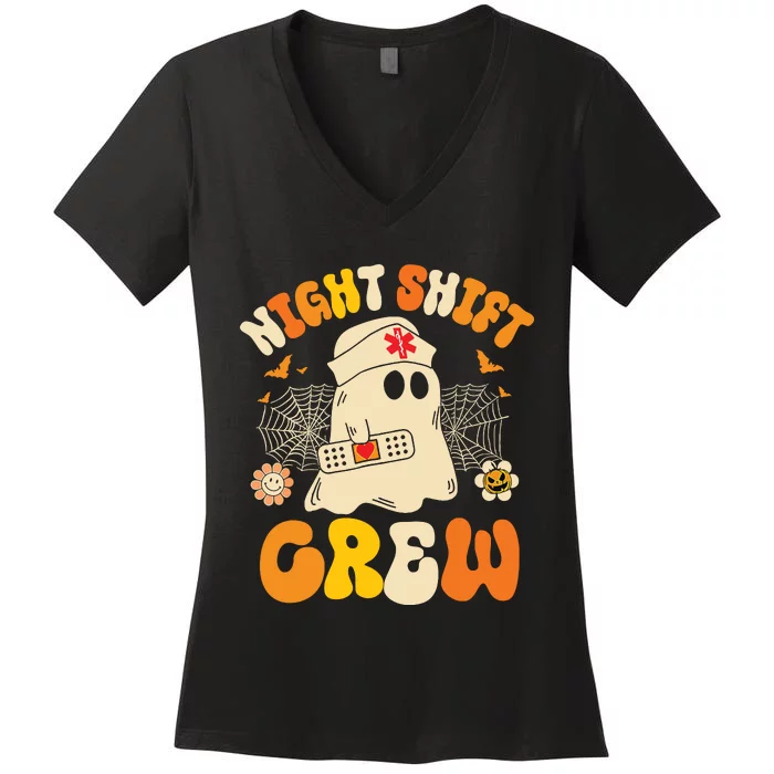 Nurse Night Shift Crew Ghost Halloween Nurse Funny Women's V-Neck T-Shirt