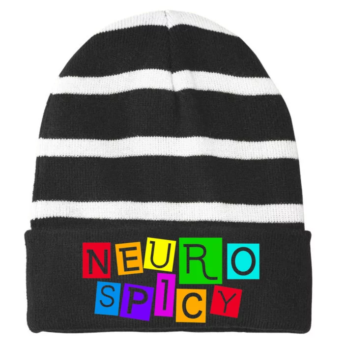 Neurospicy Neuro Spicy Neurodiversity Neurodivergent Striped Beanie with Solid Band