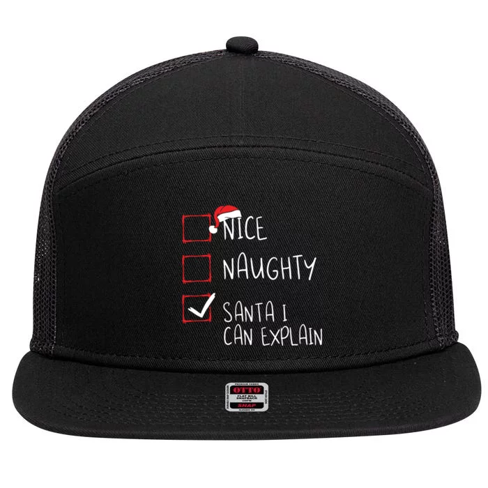 Nice Naughty Santa I Can Explain Christmas List Santa Claus 7 Panel Mesh Trucker Snapback Hat