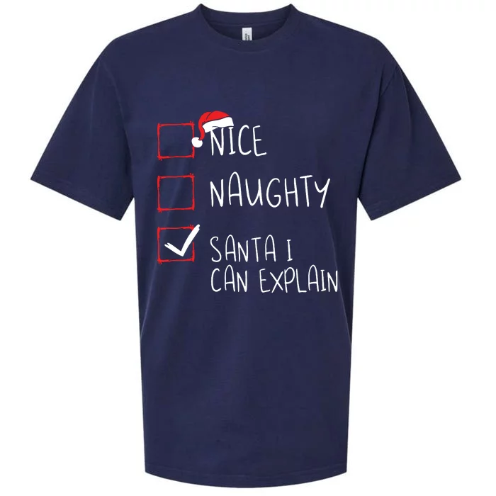 Nice Naughty Santa I Can Explain Christmas List Santa Claus Sueded Cloud Jersey T-Shirt