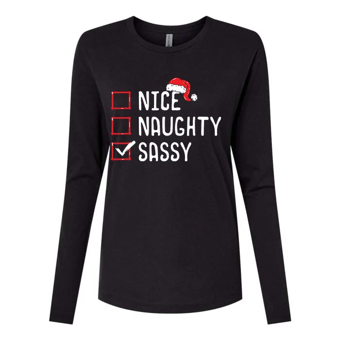 Nice Naughty Sassy Christmas List Womens Cotton Relaxed Long Sleeve T-Shirt