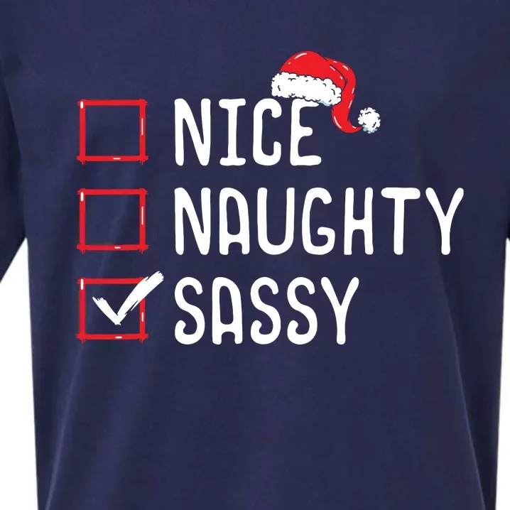 Nice Naughty Sassy Christmas List Sueded Cloud Jersey T-Shirt