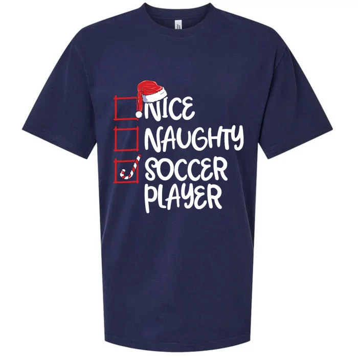 Nice Naughty Soccer Player Funny Soccer Christmas List Santa Sueded Cloud Jersey T-Shirt