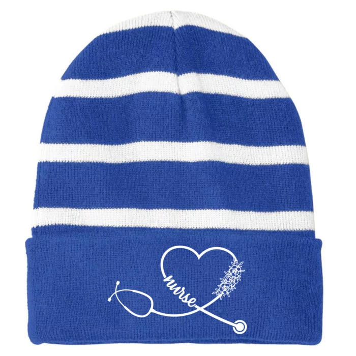 Nicu Nurse Stethoscope Heartbeat Ekg Ecg Gift Striped Beanie with Solid Band