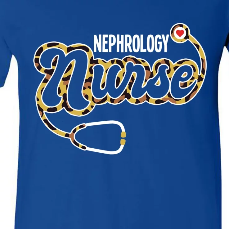 Nephrology Nurse Stethoscope Heart Leopard Print Rn Nursing Cool Gift V-Neck T-Shirt