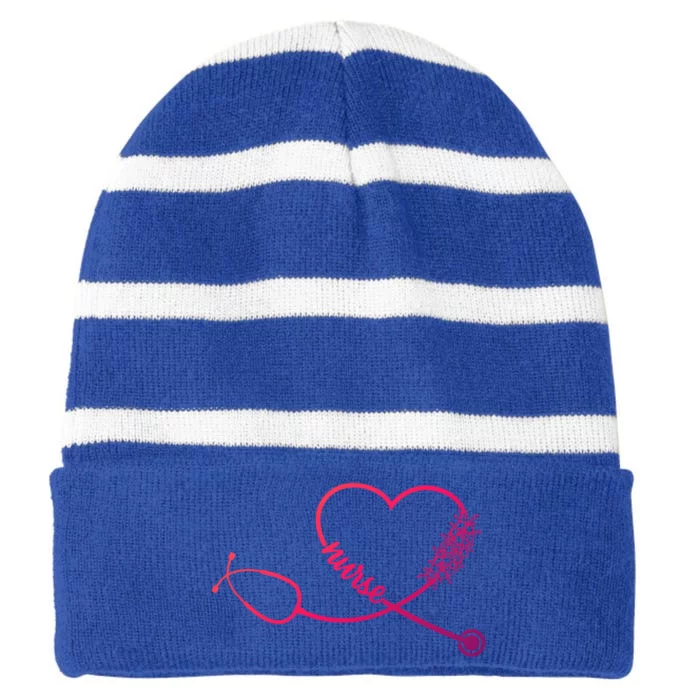 Nicu Nurse Stethoscope Heartbeat Ekg Ecg Gift Striped Beanie with Solid Band