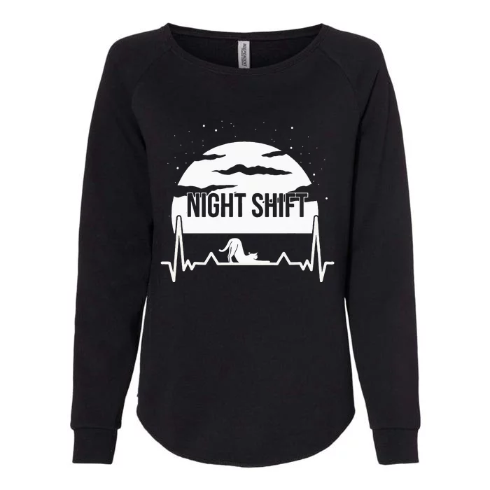 Nurse Night Shift Moon Cat EKG ECG Cardiac Womens California Wash Sweatshirt