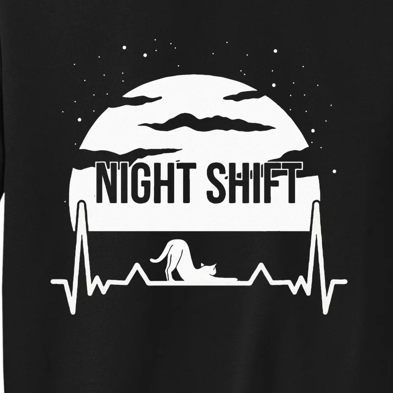 Nurse Night Shift Moon Cat EKG ECG Cardiac Tall Sweatshirt