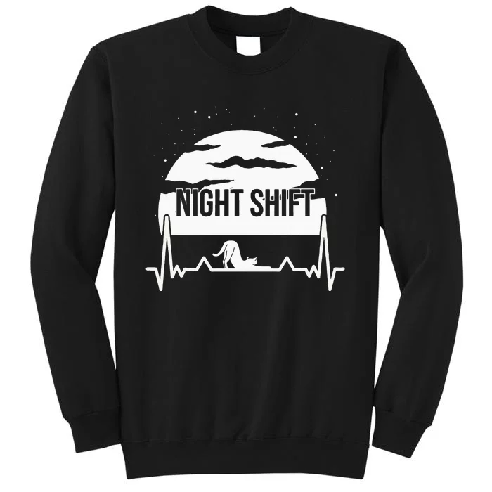 Nurse Night Shift Moon Cat EKG ECG Cardiac Tall Sweatshirt