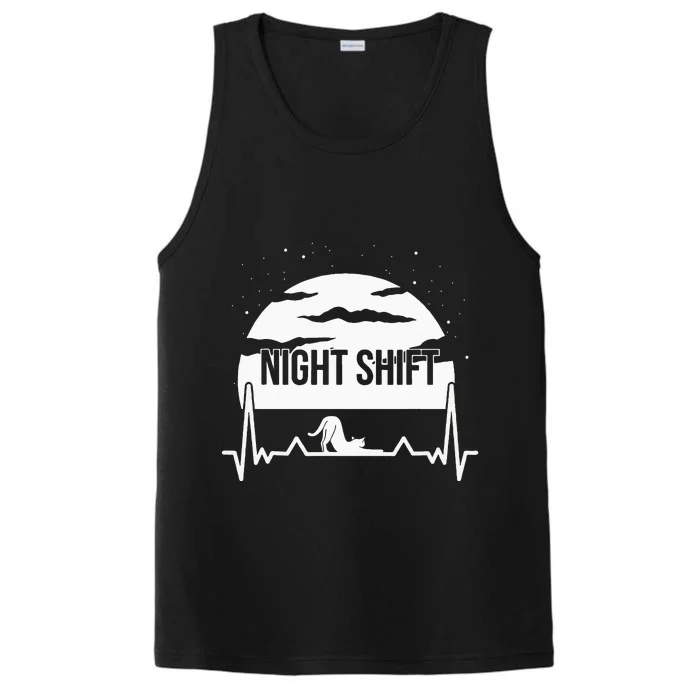 Nurse Night Shift Moon Cat EKG ECG Cardiac Performance Tank