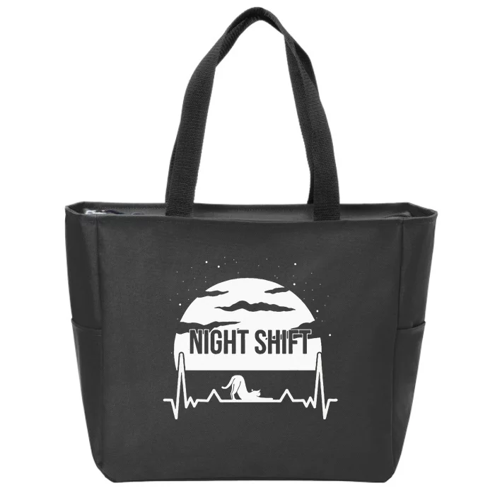 Nurse Night Shift Moon Cat EKG ECG Cardiac Zip Tote Bag