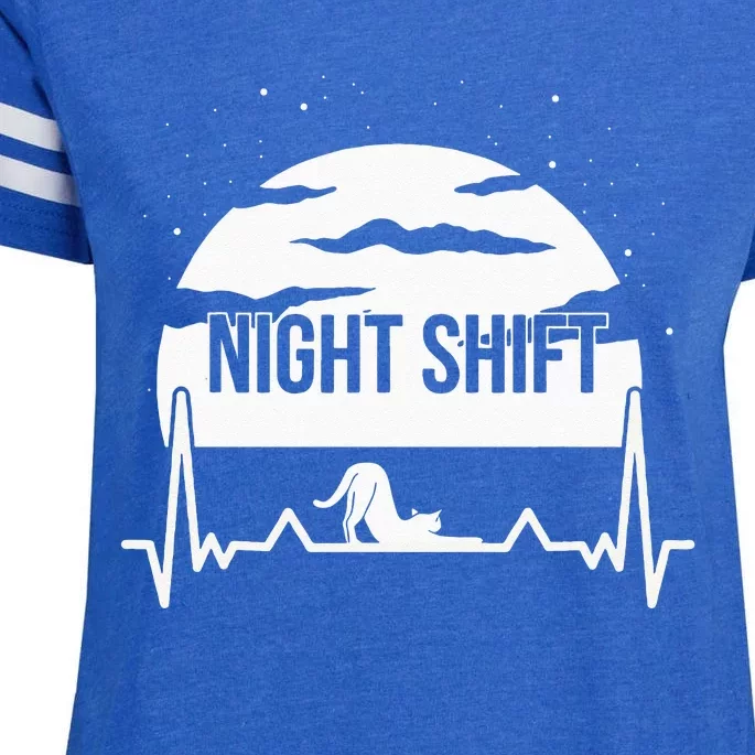 Nurse Night Shift Moon Cat EKG ECG Cardiac Enza Ladies Jersey Football T-Shirt